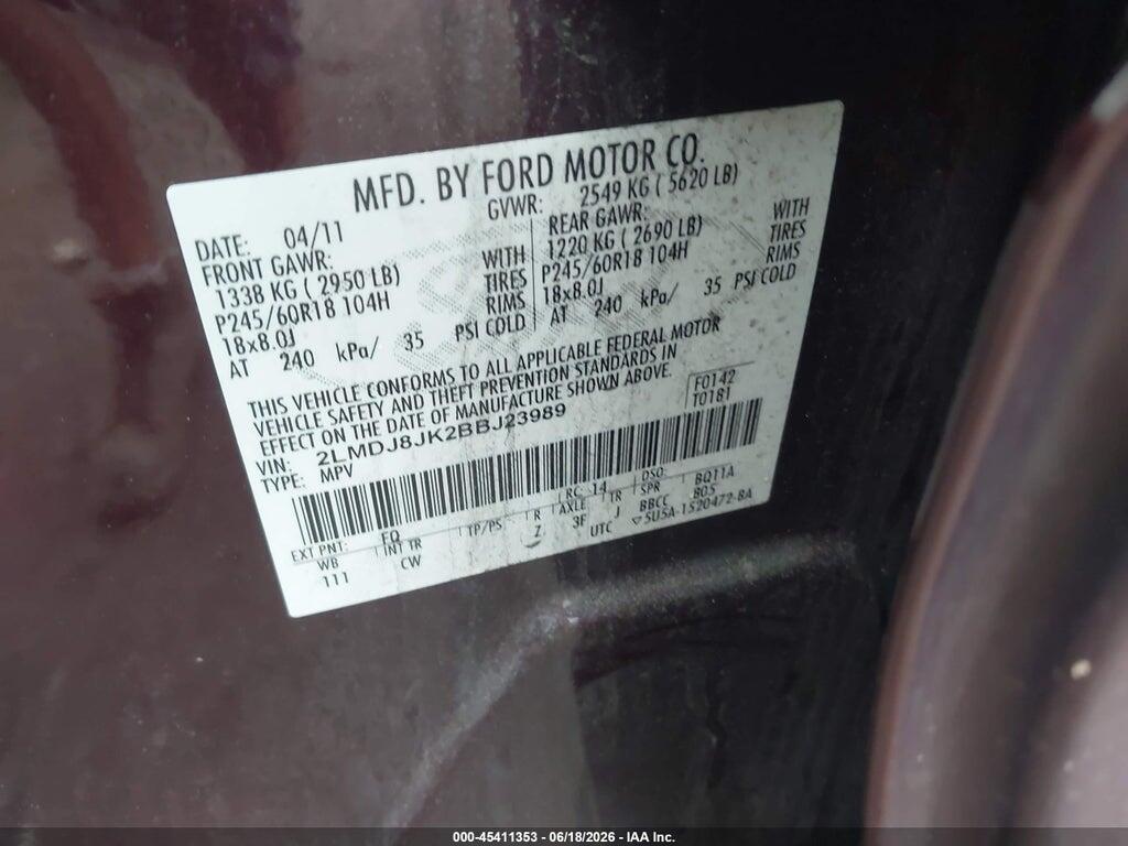 2LMDJ8JK2BBJ23989 2011 LINCOLN MKX photo no. 9