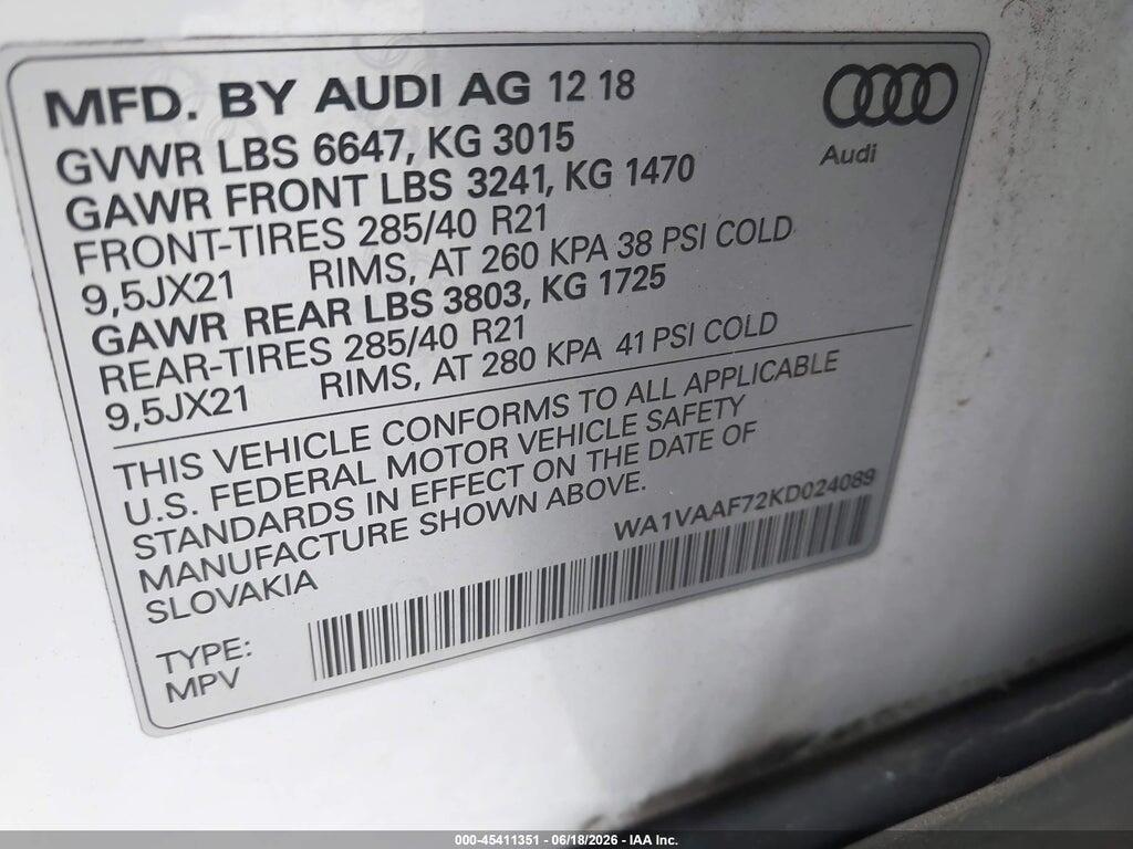 WA1VAAF72KD024089 2019 AUDI Q7 photo no. 9