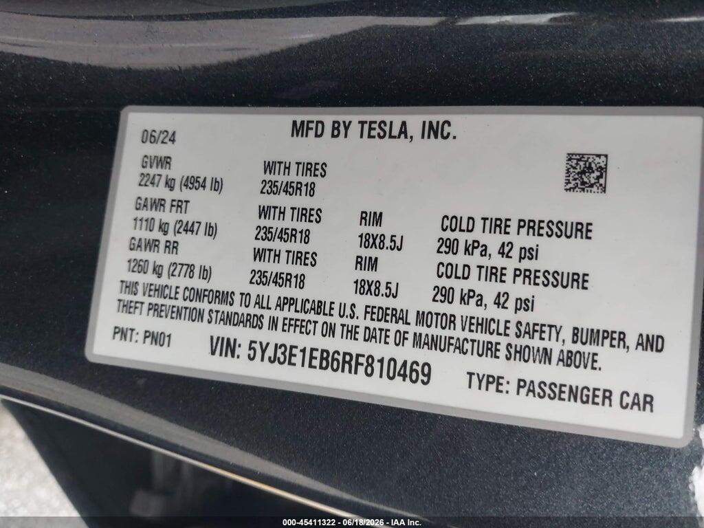 5YJ3E1EB6RF810469 2024 TESLA MODEL 3 photo no. 9