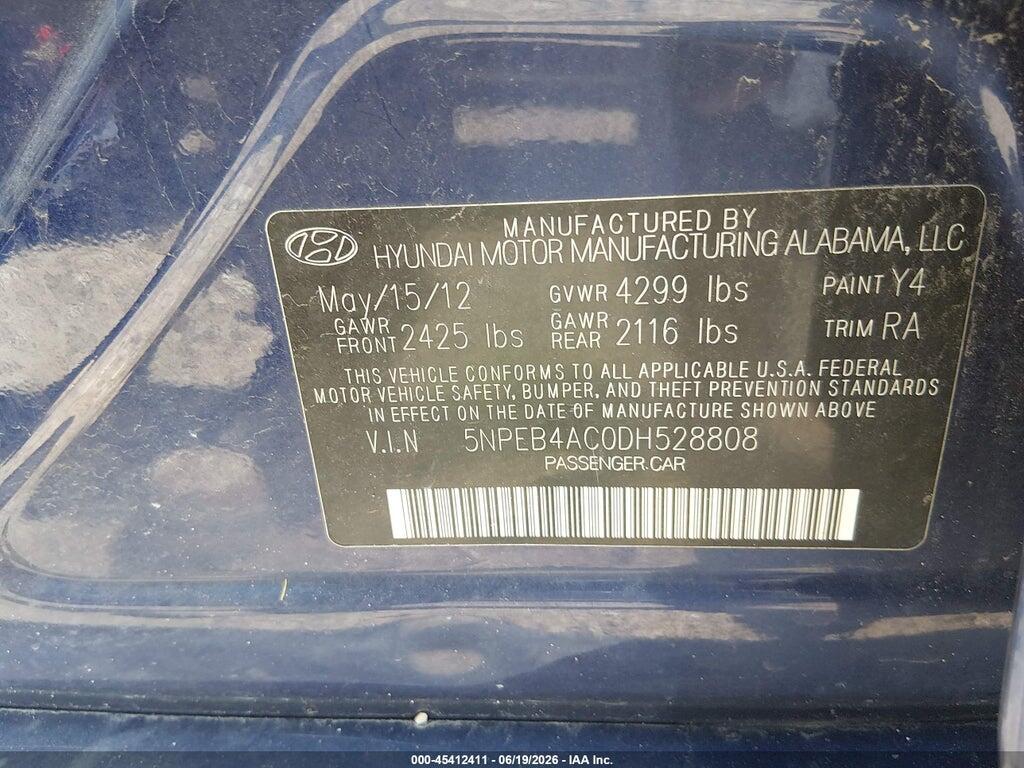 5NPEB4AC0DH528808 2013 HYUNDAI SONATA photo no. 9