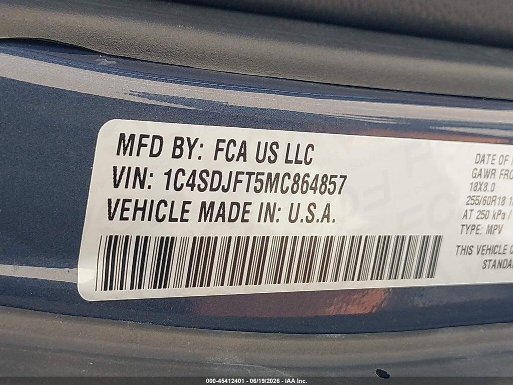 1C4SDJFT5MC864857 2021 DODGE DURANGO photo no. 9