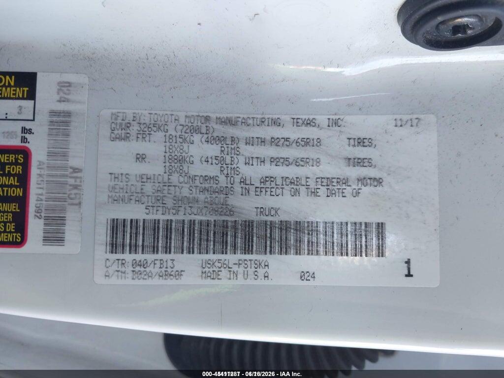 5TFDY5F13JX708226 2018 TOYOTA TUNDRA photo no. 9