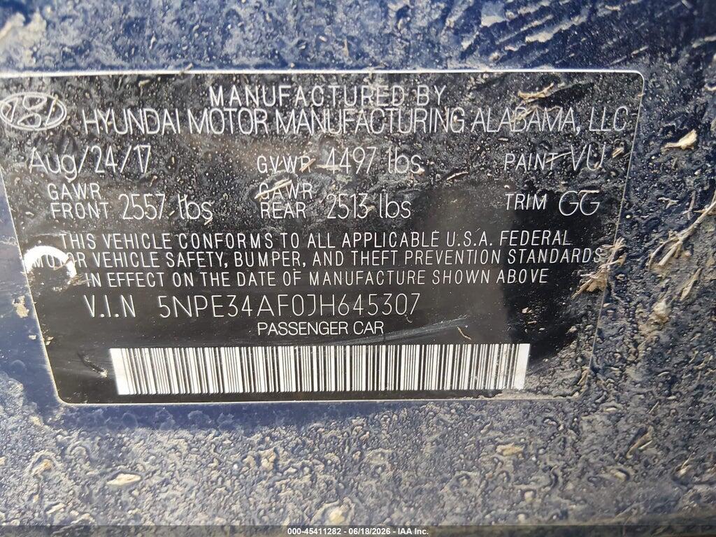 5NPE34AF0JH645307 2018 HYUNDAI SONATA photo no. 9