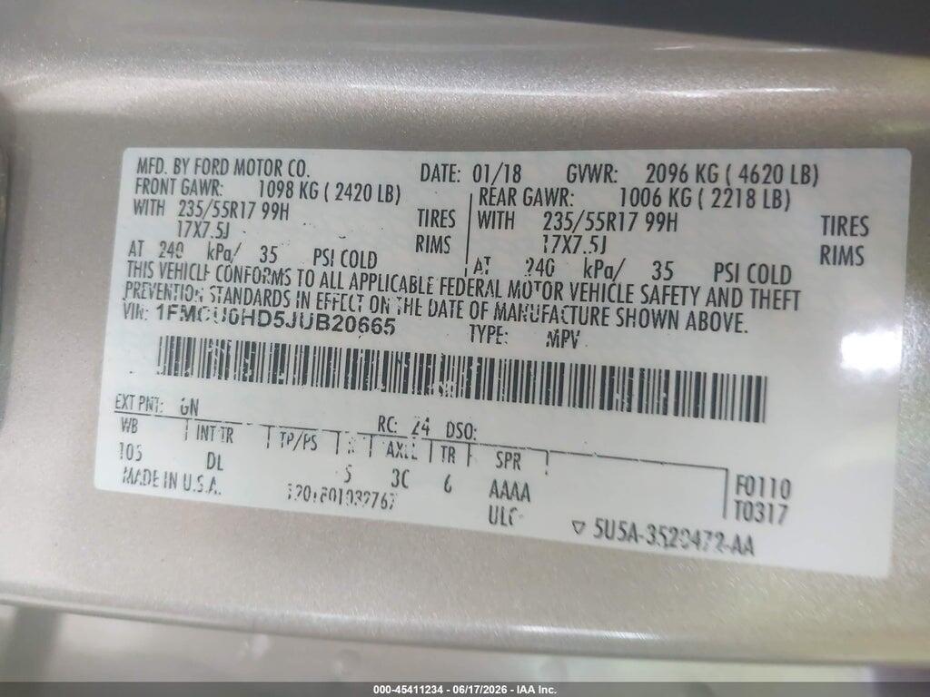 1FMCU0HD5JUB20665 2018 FORD ESCAPE photo no. 9