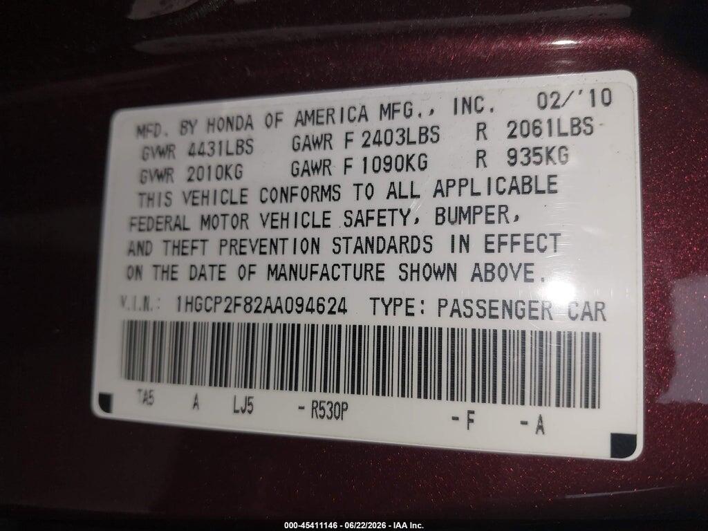 1HGCP2F82AA094624 2010 HONDA ACCORD photo no. 9