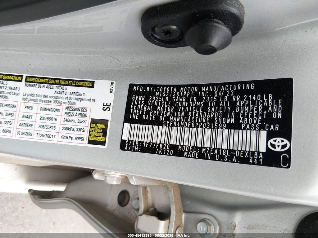 5YFB4MDE6PP031599 2023 TOYOTA COROLLA photo no. 9