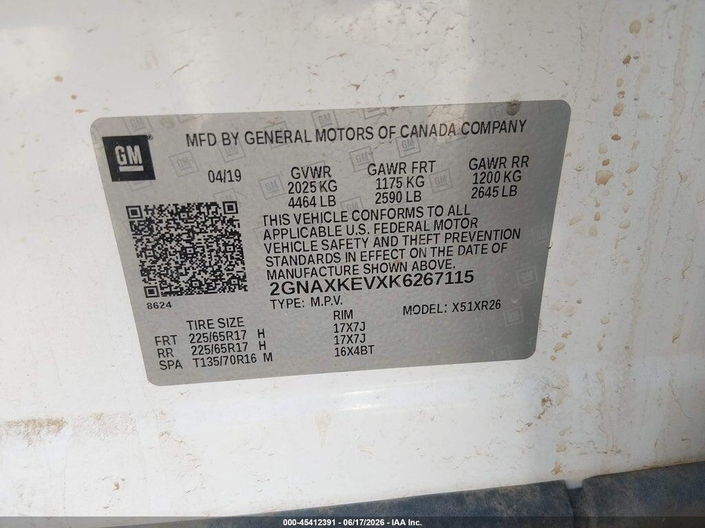 2GNAXKEVXK6267115 2019 CHEVROLET EQUINOX photo no. 9
