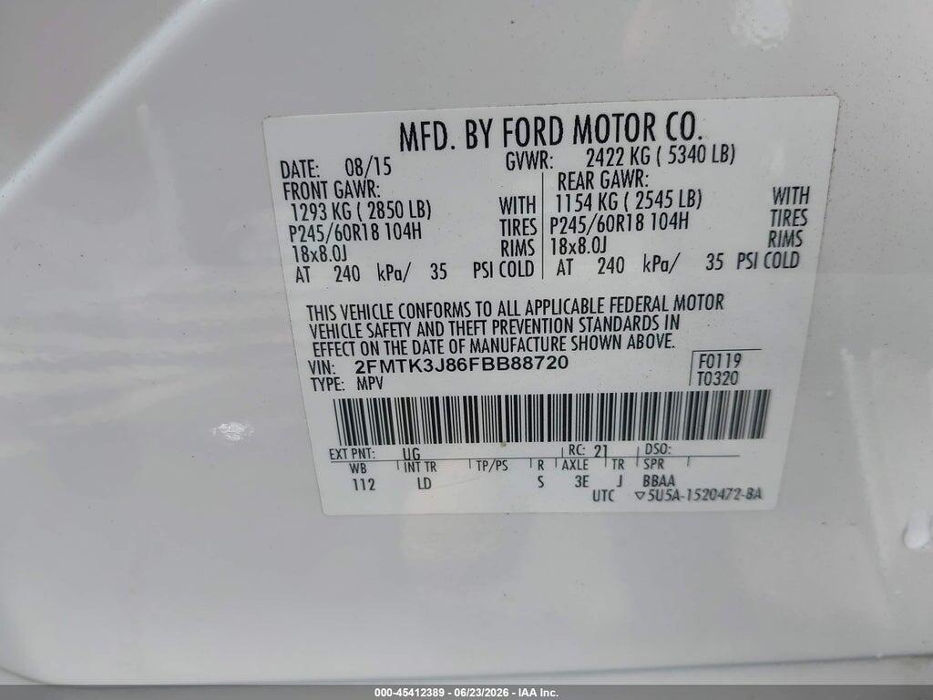 2FMTK3J86FBB88720 2015 FORD EDGE photo no. 9