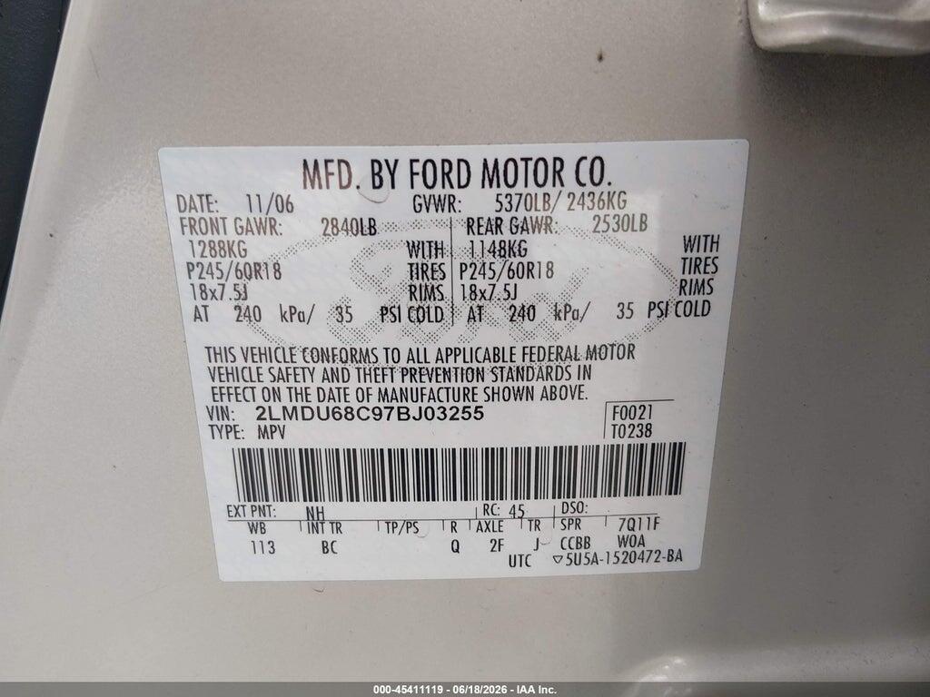 2LMDU68C97BJ03255 2007 LINCOLN MKX photo no. 9