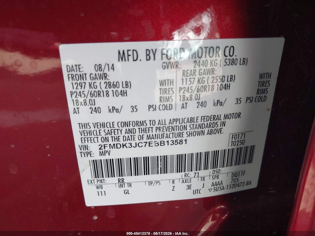 2FMDK3JC7EBB13581 2014 FORD EDGE photo no. 9