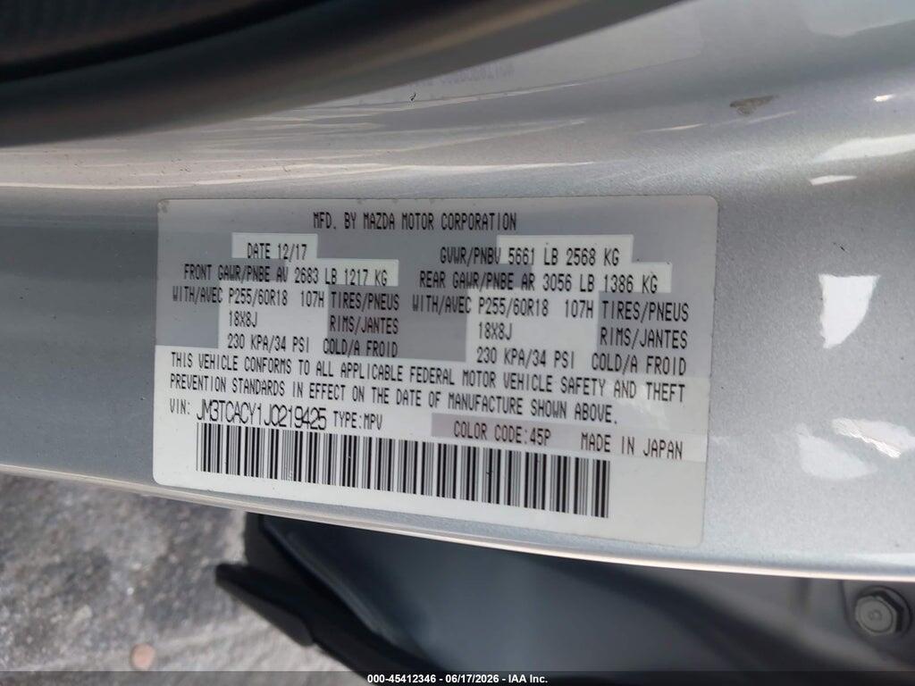 JM3TCACY1J0219425 2018 MAZDA CX-9 photo no. 9