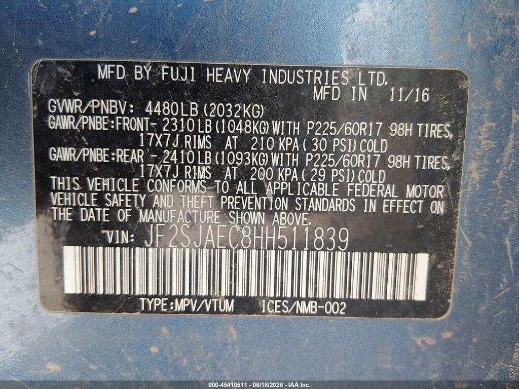 JF2SJAEC8HH511839 2017 SUBARU FORESTER photo no. 9