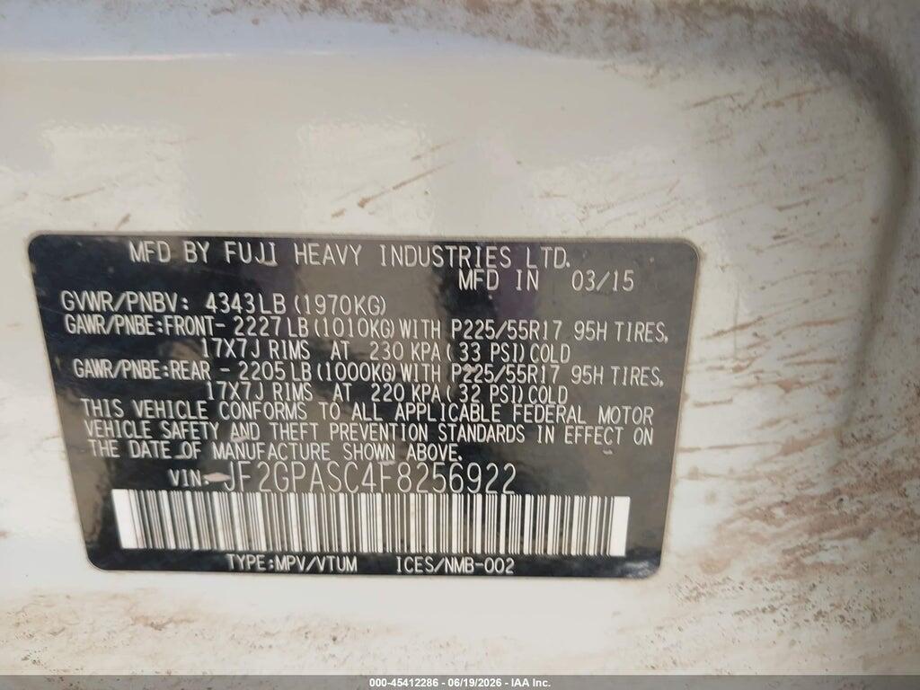 JF2GPASC4F8256922 2015 SUBARU XV CROSSTREK photo no. 9