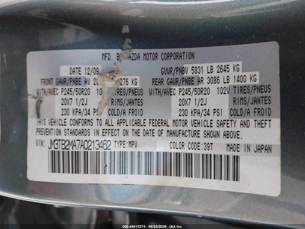 JM3TB2MA7A0213462 2010 MAZDA CX-9 photo no. 9