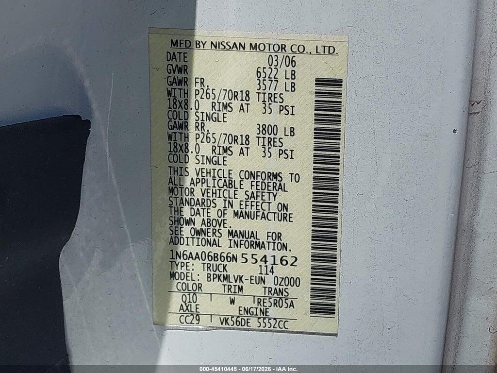 1N6AA06B66N554162 2006 NISSAN TITAN photo no. 9