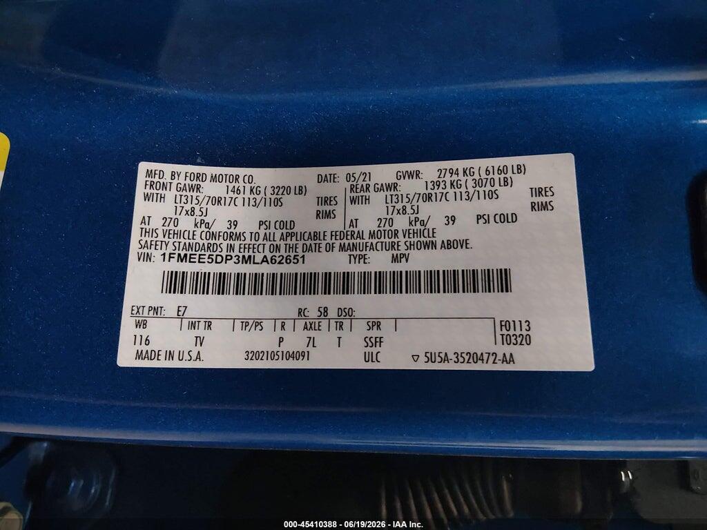 1FMEE5DP3MLA62651 2021 FORD BRONCO photo no. 9