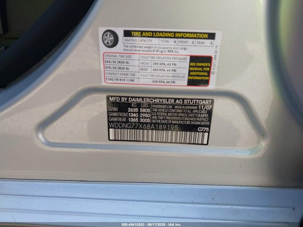 WDDNG77X68A189195 2008 MERCEDES-BENZ S 63 AMG photo no. 9