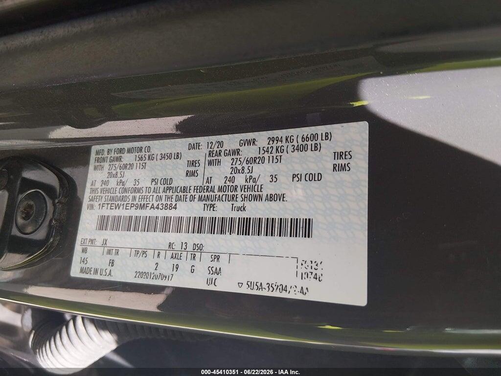 1FTEW1EP9MFA43884 2021 FORD F-150 photo no. 9