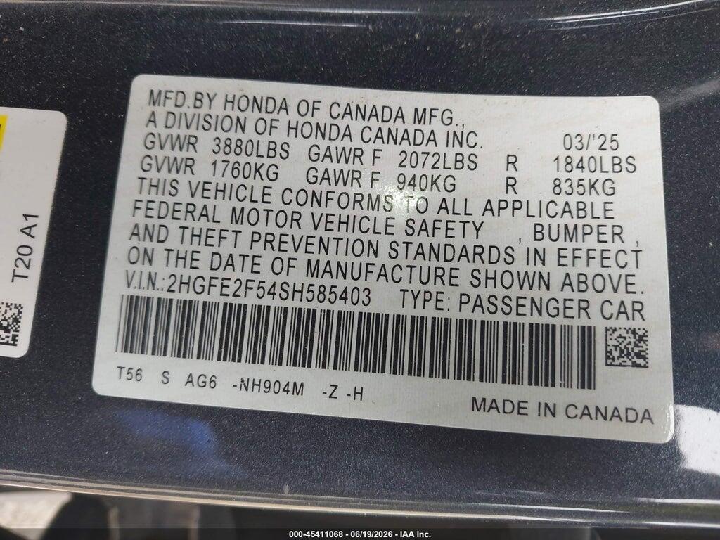 2HGFE2F54SH585403 2025 HONDA CIVIC photo no. 9