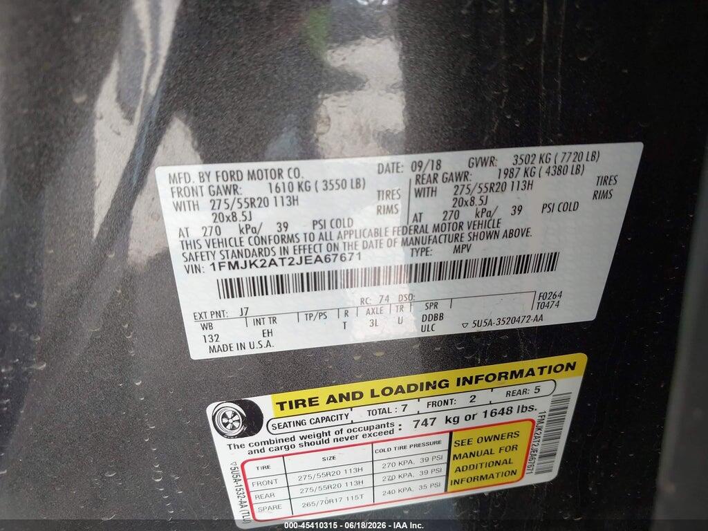 1FMJK2AT2JEA67671 2018 FORD EXPEDITION MAX photo no. 9