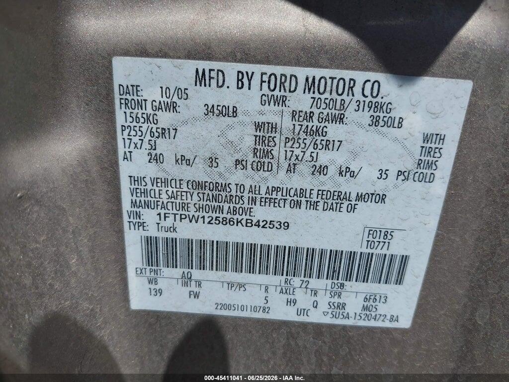 1FTPW12586KB42539 2006 FORD F-150 photo no. 9