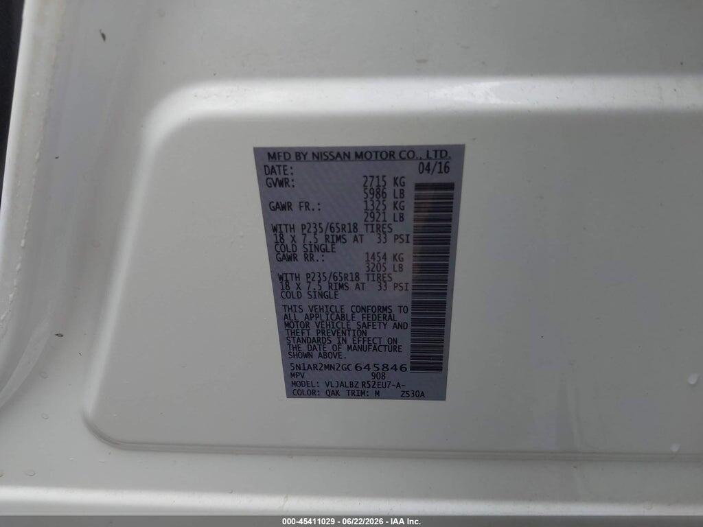 5N1AR2MN2GC645846 2016 NISSAN PATHFINDER photo no. 9