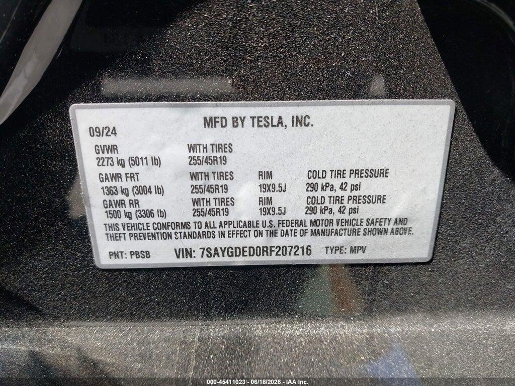 7SAYGDED0RF207216 2024 TESLA MODEL Y photo no. 9