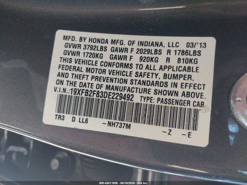 19XFB2F83DE229492 2013 HONDA CIVIC photo no. 9