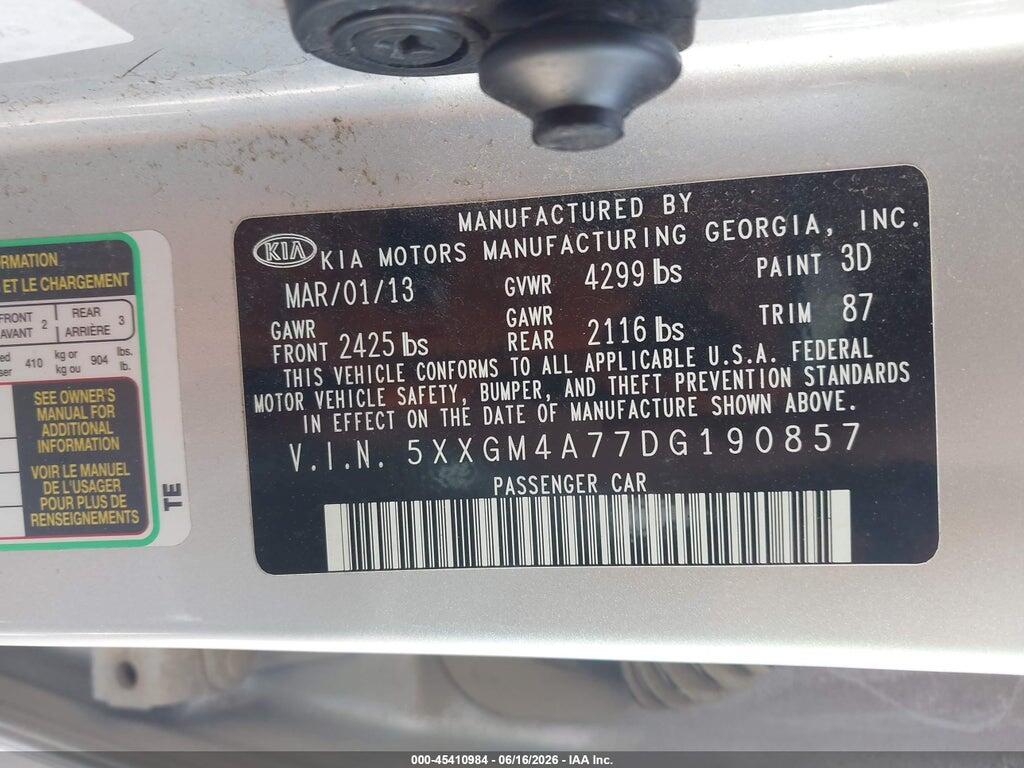5XXGM4A77DG190857 2013 KIA OPTIMA photo no. 9