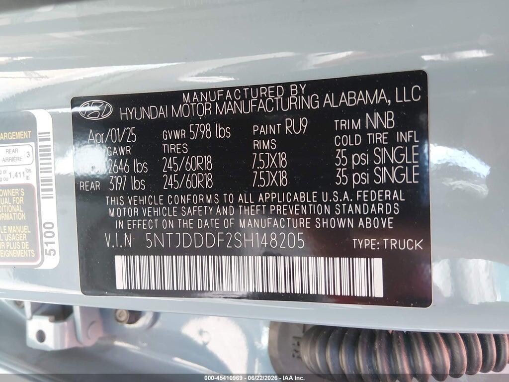 5NTJDDDF2SH148205 2025 HYUNDAI SANTA CRUZ photo no. 9