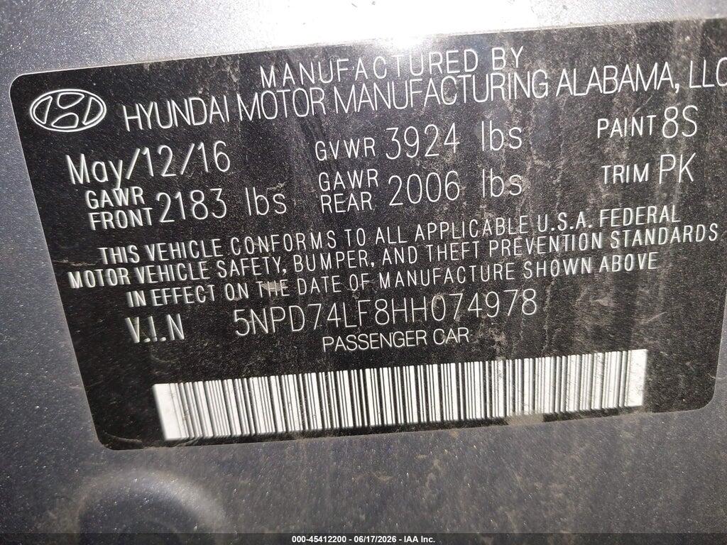 5NPD74LF8HH074978 2017 HYUNDAI ELANTRA photo no. 9