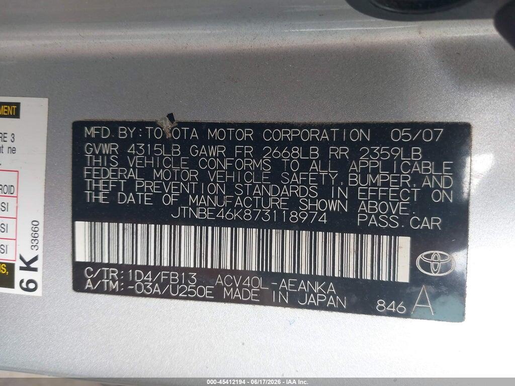 JTNBE46K873118974 2007 TOYOTA CAMRY photo no. 9