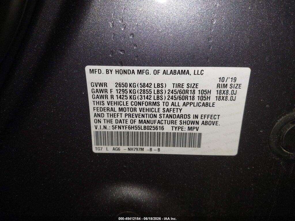 5FNYF6H55LB025616 2020 HONDA PILOT photo no. 9