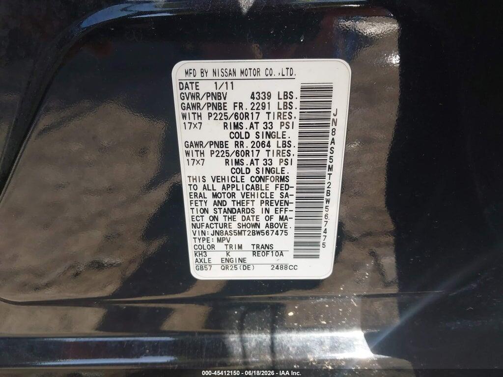 JN8AS5MT2BW567475 2011 NISSAN ROGUE photo no. 9