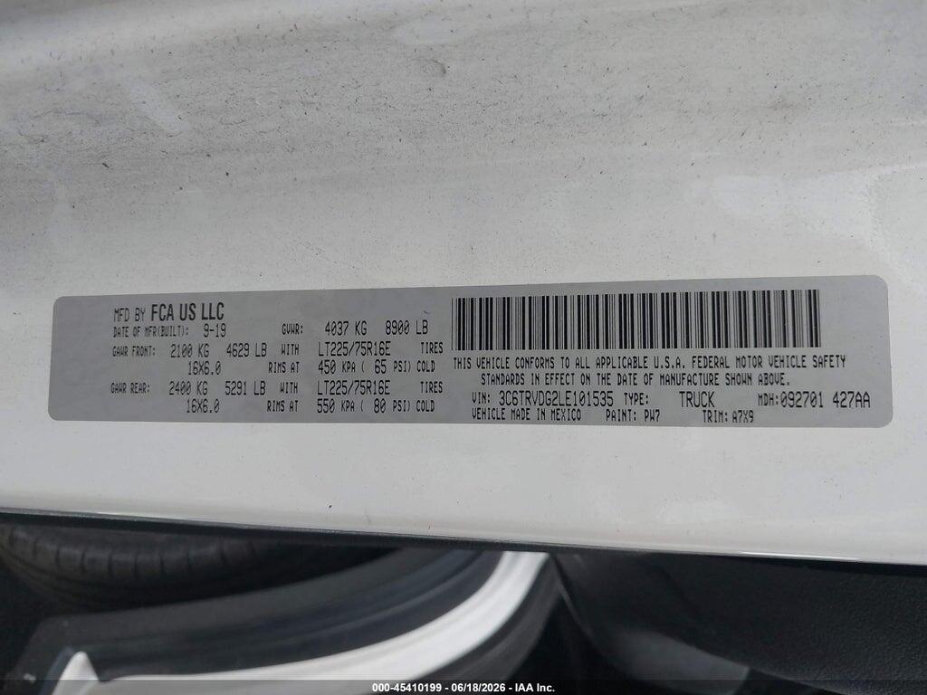 3C6TRVDG2LE101535 2020 RAM PROMASTER 2500 photo no. 9