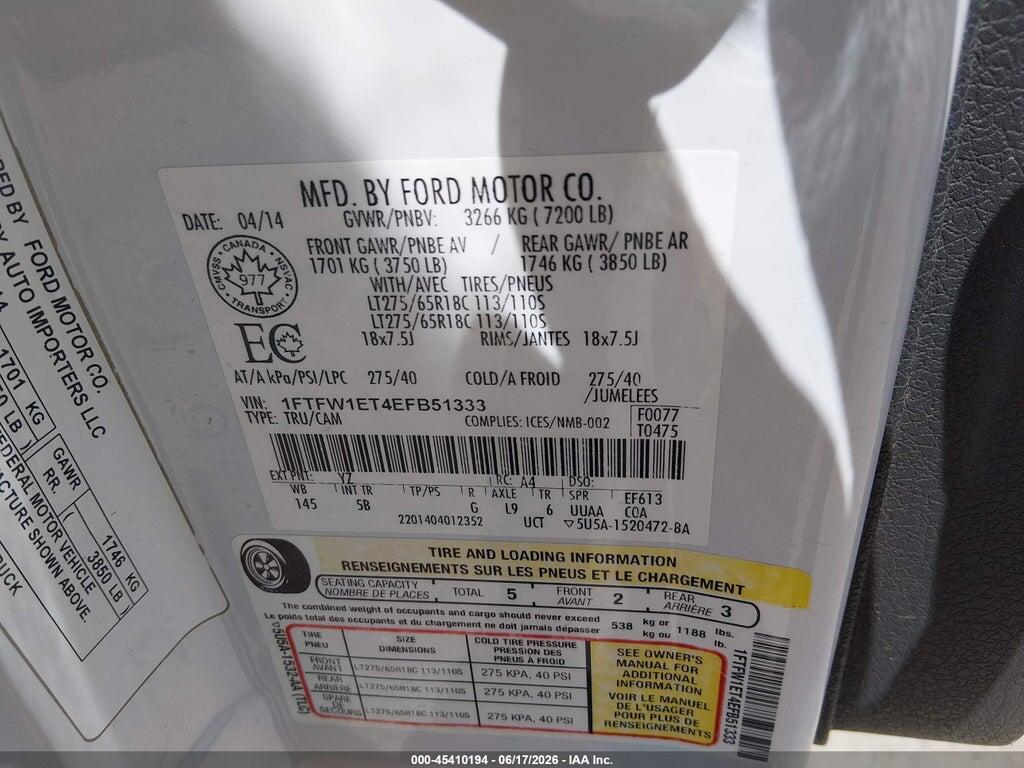 1FTFW1ET4EFB51333 2014 FORD F-150 photo no. 9