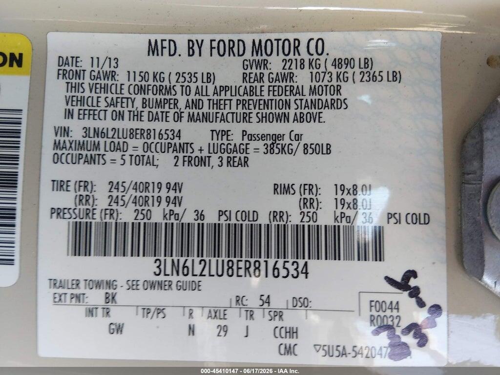3LN6L2LU8ER816534 2014 LINCOLN MKZ HYBRID photo no. 9