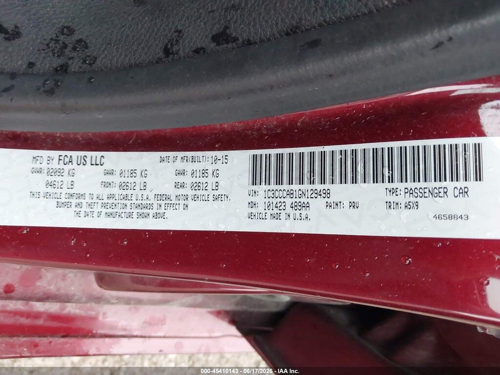 1C3CCCAB1GN129498 2016 CHRYSLER 200 photo no. 9