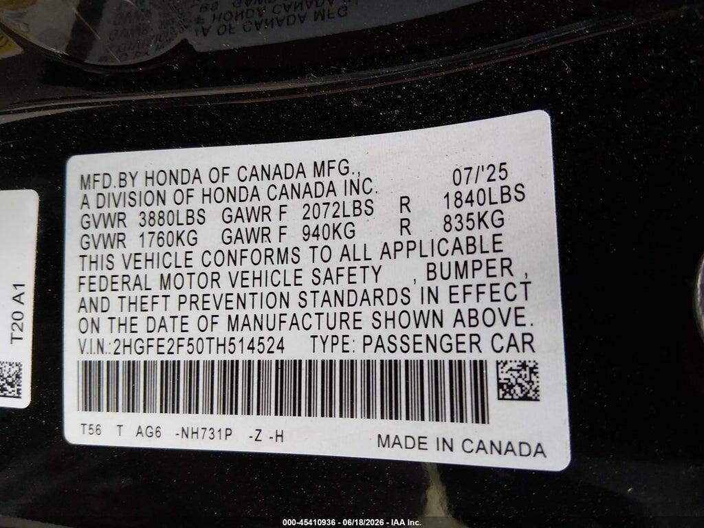 2HGFE2F50TH514524 2026 HONDA CIVIC photo no. 9