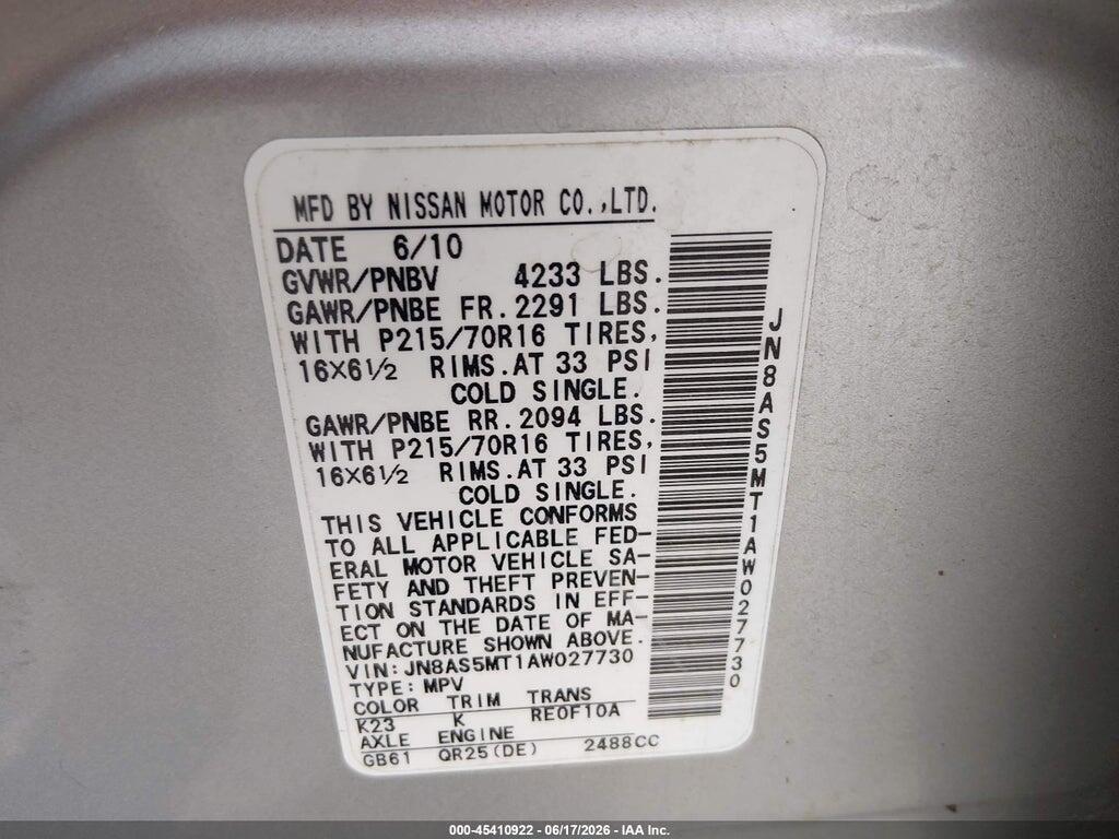 JN8AS5MT1AW027730 2010 NISSAN ROGUE photo no. 9