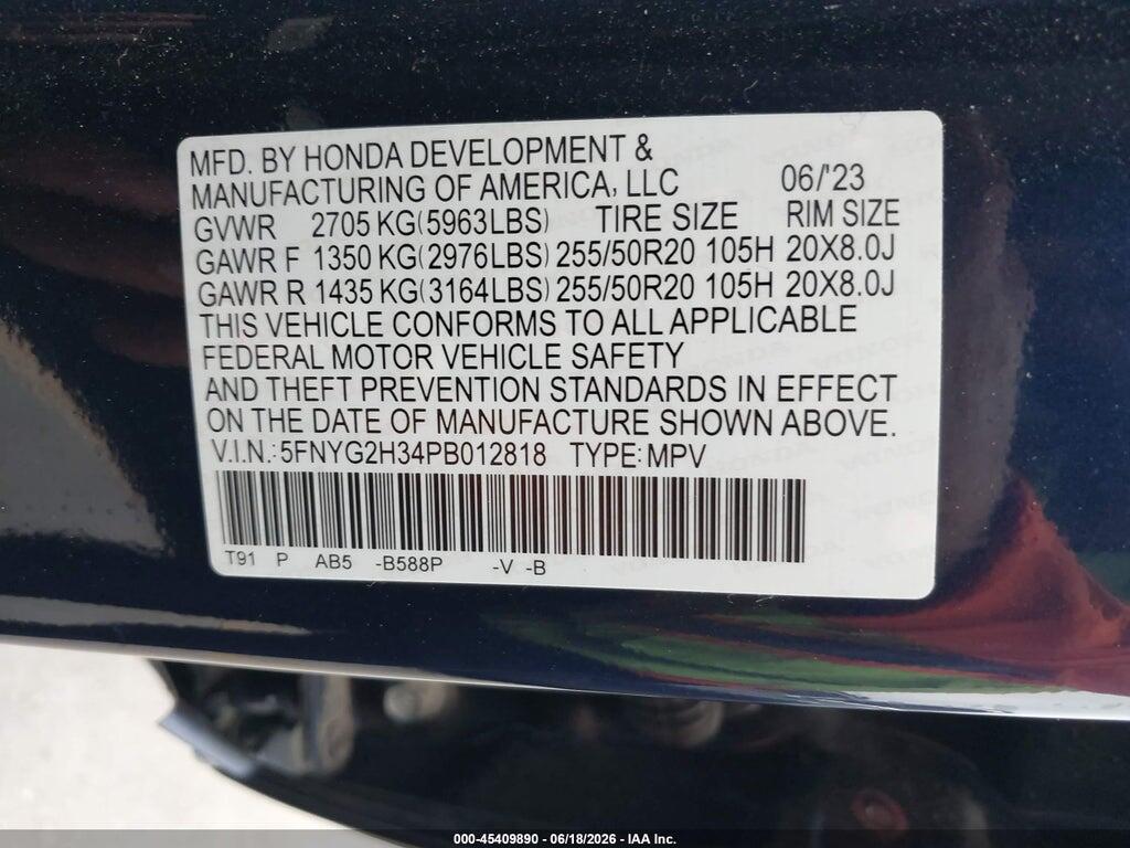 5FNYG2H34PB012818 2023 HONDA PILOT photo no. 9