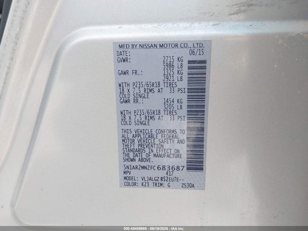 5N1AR2MN2FC683687 2015 NISSAN PATHFINDER photo no. 9