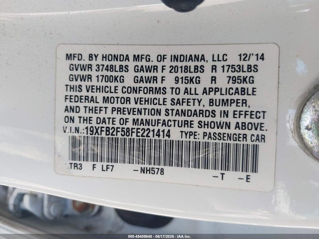 19XFB2F58FE221414 2015 HONDA CIVIC photo no. 9