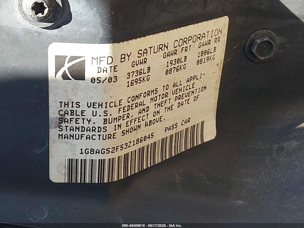 1G8AG52F53Z186045 2003 SATURN ION photo no. 9