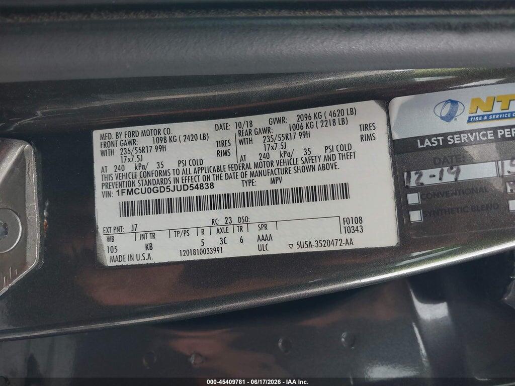 1FMCU0GD5JUD54838 2018 FORD ESCAPE photo no. 9