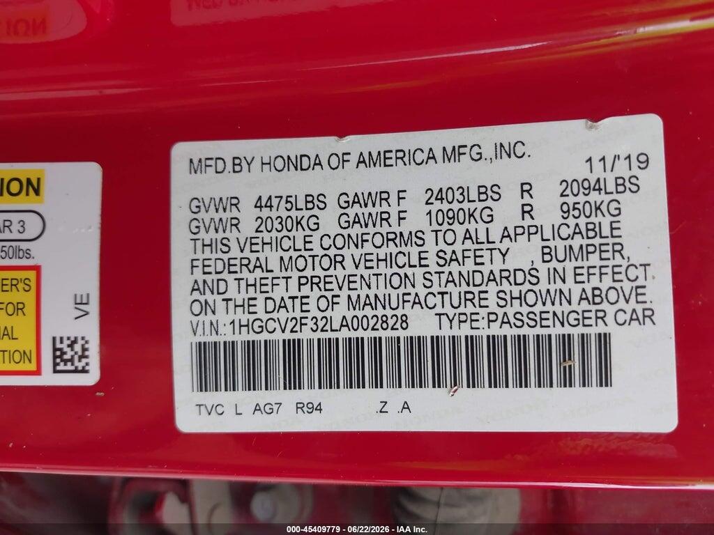 1HGCV2F32LA002828 2020 HONDA ACCORD photo no. 9