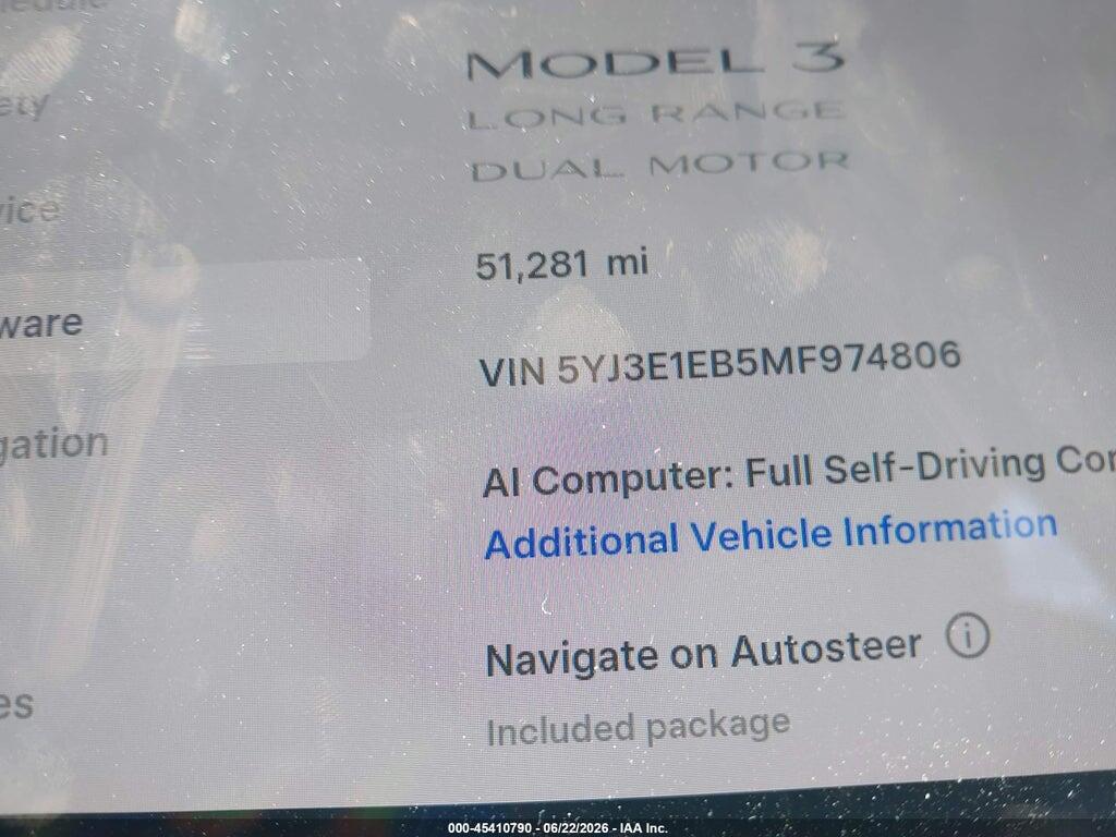 5YJ3E1EB5MF974806 2021 TESLA MODEL 3 photo no. 7