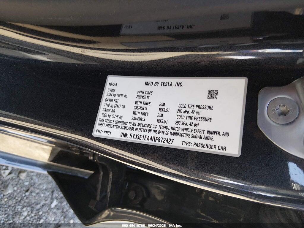 5YJ3E1EA4RF872427 2024 TESLA MODEL 3 photo no. 9