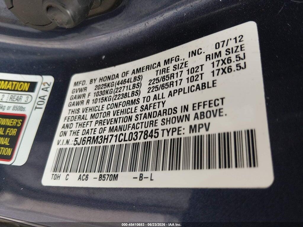 5J6RM3H71CL037845 2012 HONDA CR-V photo no. 9