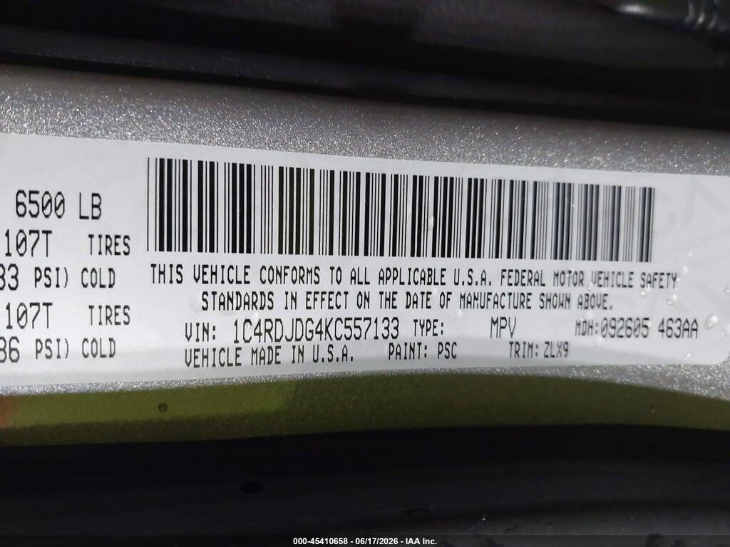 1C4RDJDG4KC557133 2019 DODGE DURANGO photo no. 9